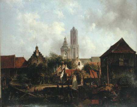 Canal Scene with Utrecht de Willem Roelofs