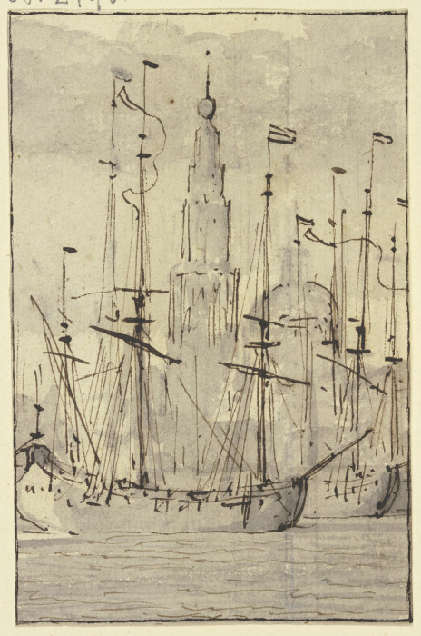 Schiffe, vor einer Kirche liegend de Willem van de Velde d. J.