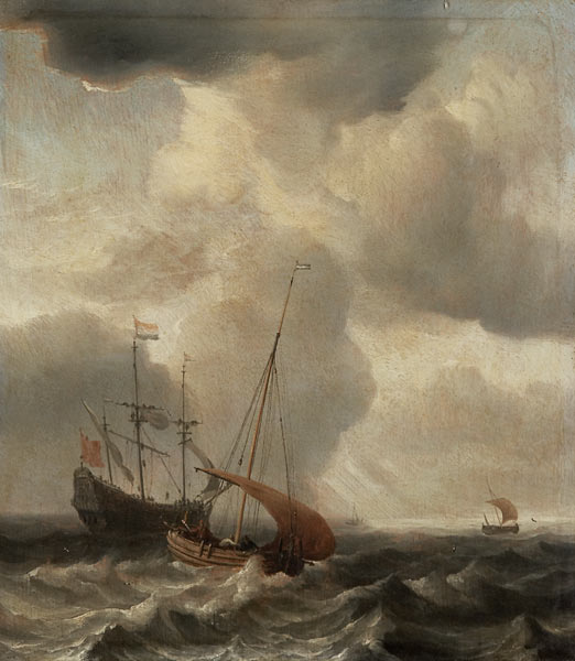 Stürmische See mit einzelnen Schiffen. de Willem van de Velde d.J.