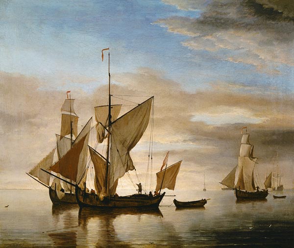 Schiffe auf ruhiger See im Abendlicht de Willem van de Velde d.J.