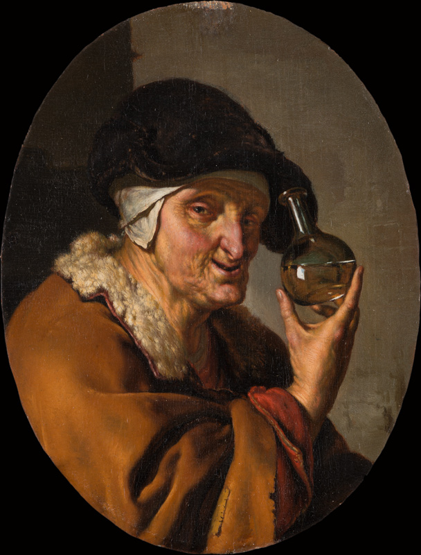 An Old Woman with Urine Glass: "The Quack" de Willem van Mieris