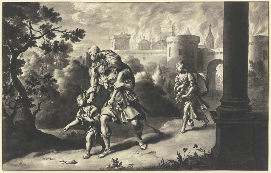 Aeneas rettet Anchises aus dem brennenden Troja de Willem van Mieris