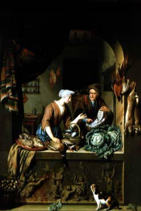 A Woman and a Fish Peddler de Willem van Mieris
