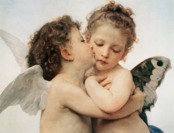 The first Kiss (Detail) de William Adolphe Bouguereau