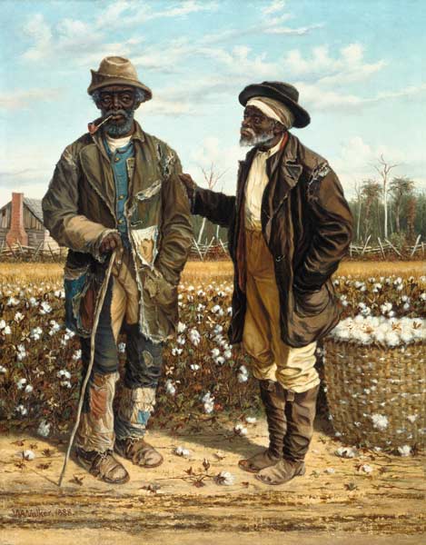 Two old black cotton pickers in the conversation. de William Aiken Walker