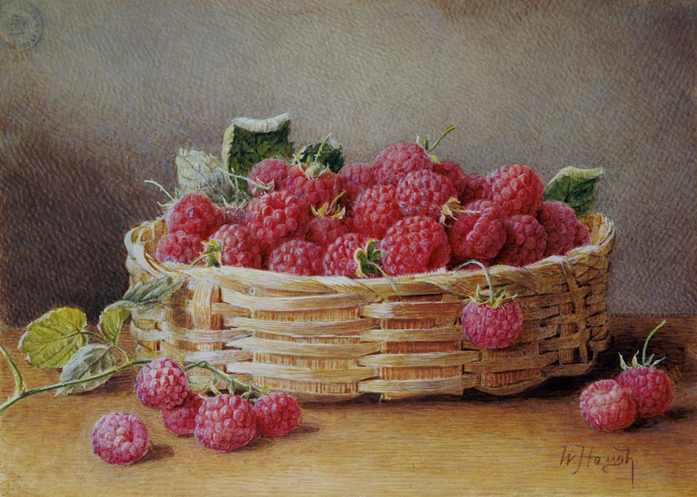 A Still Life of Raspberries in a Wicker Basket de William B. Hough