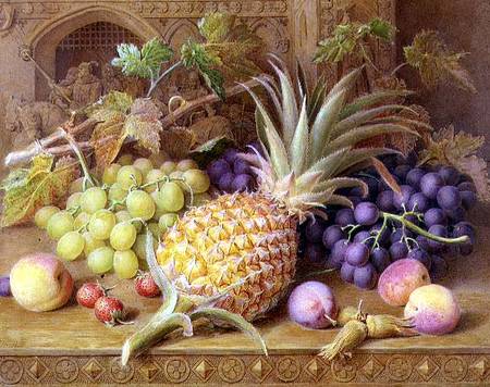 A Still Life of a Pineapple, Grapes, Peaches, Strawberries and Hazelnuts on a Dresser de William B. Hough