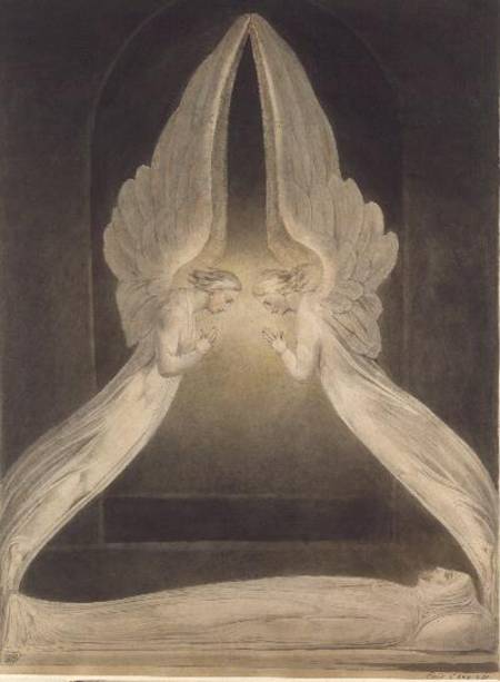 Cristo en el sepulcro, protegido por ángeles de William Blake