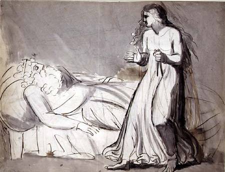 Lady Macbeth approaching the murdered Duncan (ink and wash) de William Blake