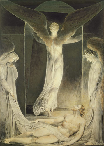 La resurrección: Los ángeles alejándose de la Piedra del Sepulcro de William Blake