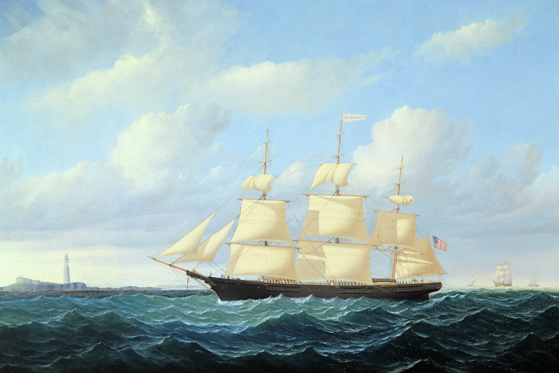 'Dashing Wave' clipper ship off Boston Light de William Bradford
