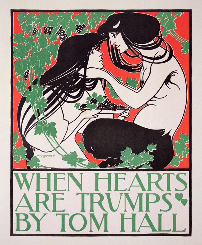 Reproduction of a poster advertising 'When Hearts are Trumps' by Tom Hall de William Bradley