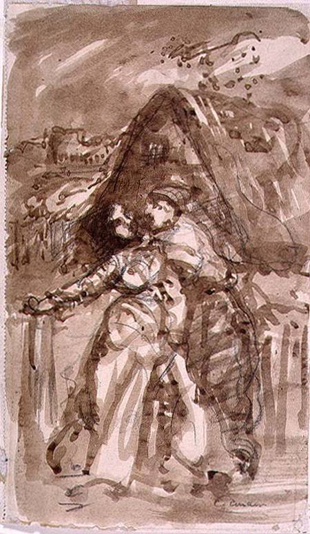 Sketch of a Man embracing a Woman at a Cottage Gate de William Collins