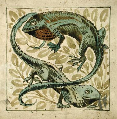 Lizards, design for a tile  on de William De Morgan