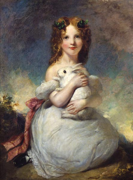 Portrait of Dora Louisa Grant holding a rabbit de William Dyce