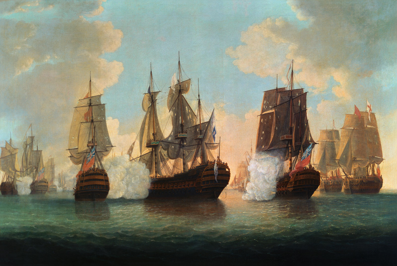 Naval Battle between English and French Ships de William Elliott