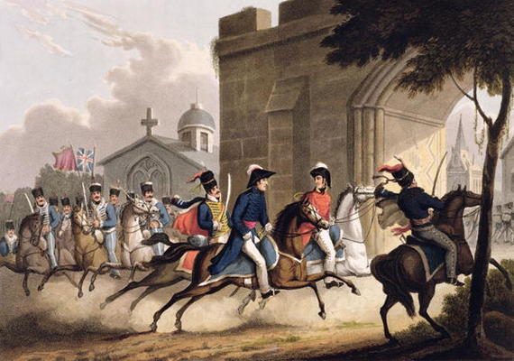 Entrance of Lord Wellington into Salamanca at the head of a Regiment of Hussars, May 20th 1813, from de William Heath