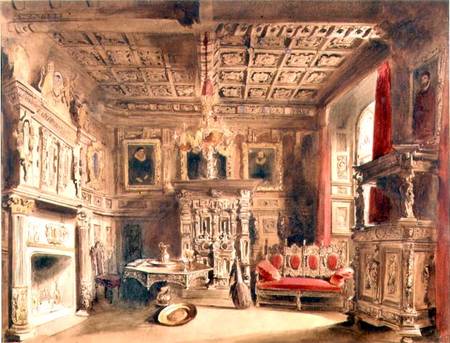 A Tudor Interior (brown ink and w/c on paper) de William Henry Lake Price