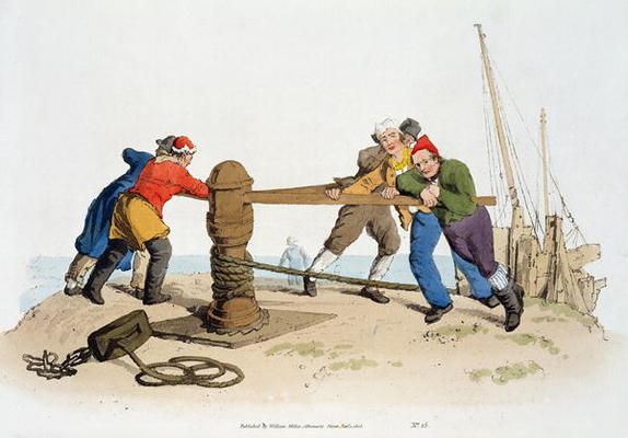 Fishermen at a Capstan, from 'Costume of Great Britain', published by William Miller, 1805 (colour l de William Henry Pyne