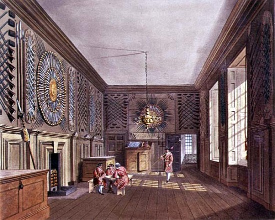 The Guard Chamber, St. James'' Palace from Pyne''s ''Royal Residences'' de William Henry Pyne