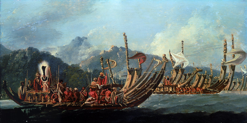 Tahitian War Canoes. In 1774 James Cook Witnessed a Review of the Fleet Consisting of 160 Big War Ca de William Hodges