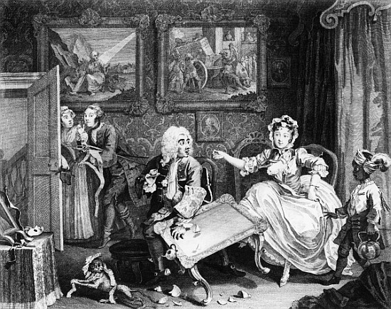 A Harlot''s Progress, plate II, Quarrels with her Jew Protector de William Hogarth