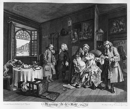 Marriage a la Mode, Plate VI, The Lady''s Death de William Hogarth