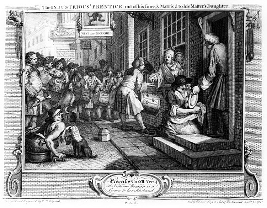 The Industrious ''Prentice out of his Time and Married to his Master''s Daughter, plate VI of ''Indu de William Hogarth
