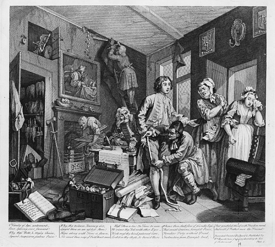 The Young Heir Takes Possession of the Miser''s Effects, plate I from ''A Rake''s Progress'' de William Hogarth