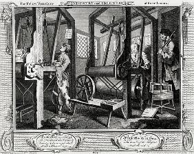 Industry and Idleness, The Fellow''Prentices at their Looms, plate 1