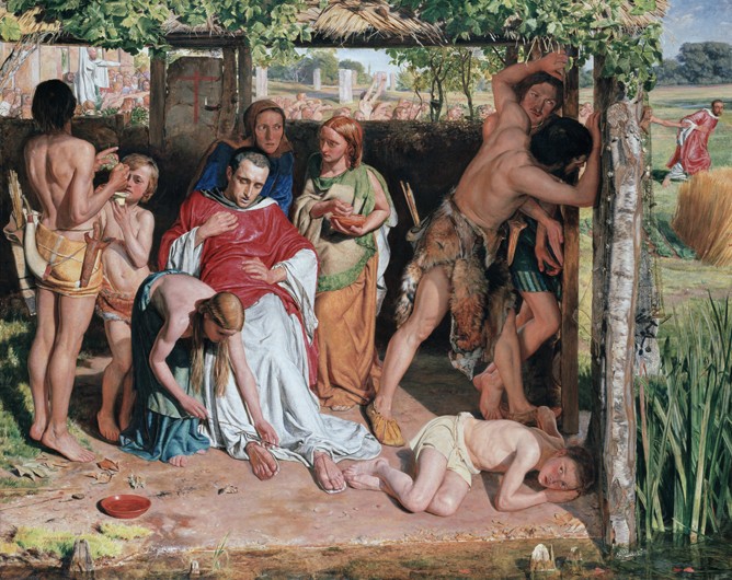 A Converted British Family Sheltering a Christian Missionary from the Persecution of the Druids de William Holman Hunt