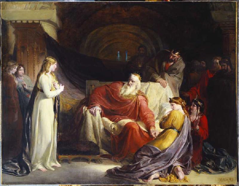 King Lear and his three daughters de William II. Hilton