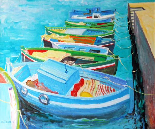 Blue Boats, 2003 (oil on board)  de William  Ireland