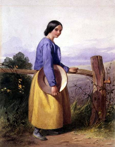 A country girl standing by a fence de William Lee