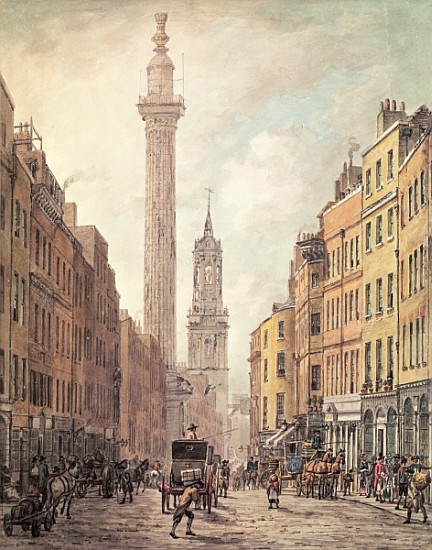 View of Fish Street Hill, Monument and St. Magnus the Martyr from Gracechurch Street, London de William Marlow