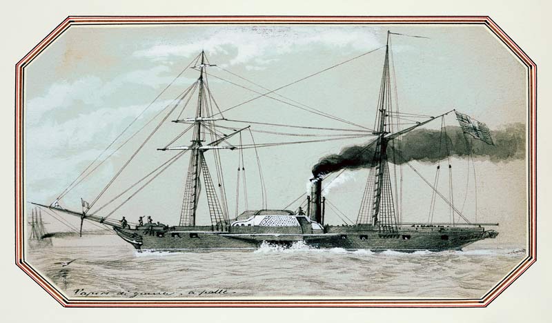 A paddle driven steam warship (pencil and wash, heightened with white) de William McConnell