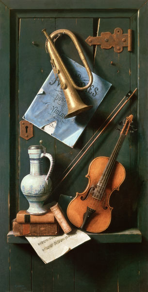 Quiet life with musical instruments de William Michael Harnett