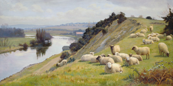 A Riverside Pasture with Sheep de William Sidney Cooper