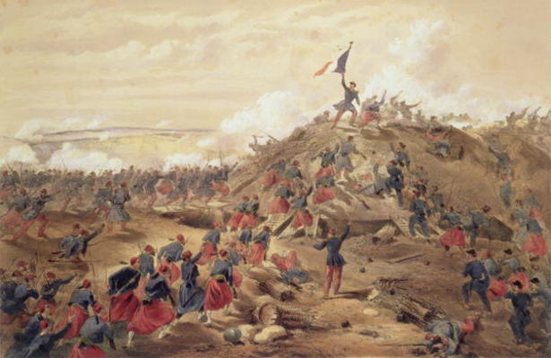 The Attack on the Malakoff, plate from 'The Seat of War in the East', pub. by Paul & Dominic Colnagh de William Simpson