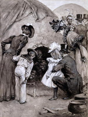'A Peek at the Natives', Savage South Africa at Earl's Court, 1899 (pen and washes on paper) de William T. Maud