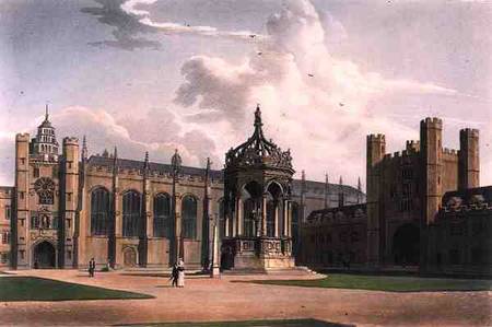The Court of Trinity College, Cambridge, from 'The History of Cambridge', engraved by J. Bluck (fl.1 de William Westall