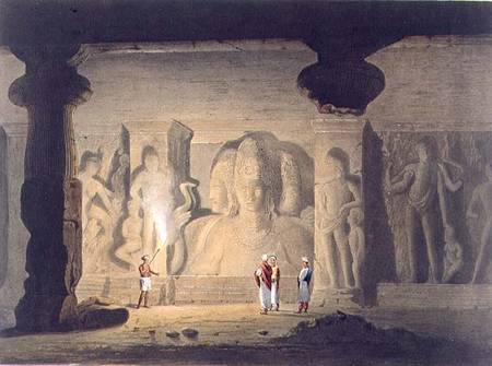 The Great Triad in the Cave Temple of Elephanta, near Bombay, in 1803, from Volume II of 'Scenery, C de William Westall