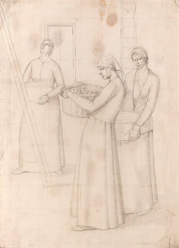 Study for Design for Wall Decoration - Three Women Bearing Baskets of Apples de Winifred Knights
