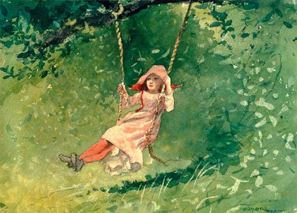 Girl on a Swing (w/c & pencil on paper) de Winslow Homer