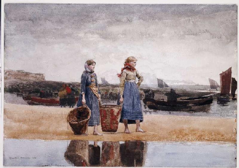 Fischersfrauen am Strand von Tynemouth de Winslow Homer
