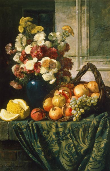 Still life with flowers and fruits de Wladimir D. Sswertschkoff