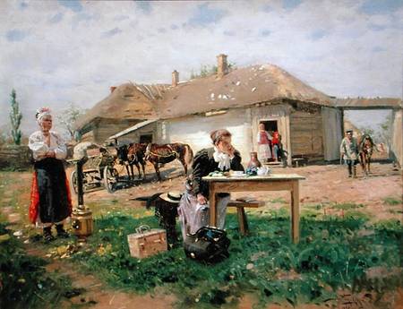 Arrival of a School Mistress in the Countryside de Wladimir Jegorowitsch Makowski