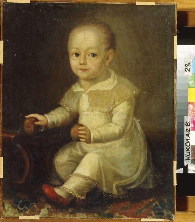 Portrait of a child with apples de Wladimir Lukitsch Borowikowski