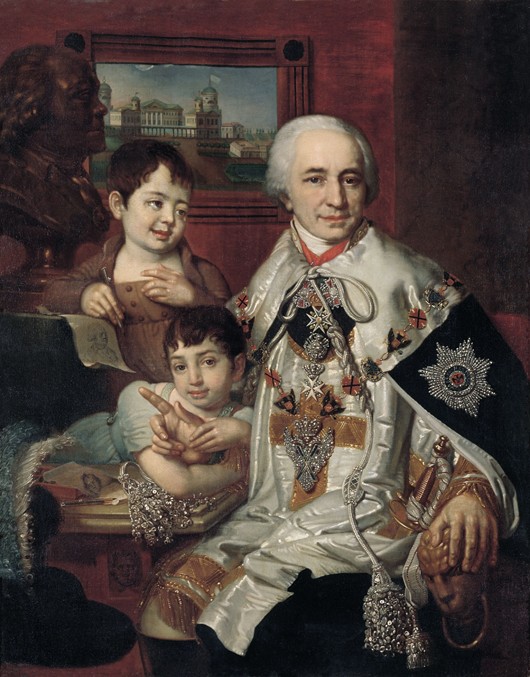 Portrait of Admiral Count Grigory Grigoryevich Kushelev (1754-1833) with children de Wladimir Lukitsch Borowikowski