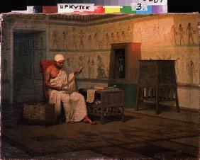 Egyptian Priest Reading a Papyrus Roll